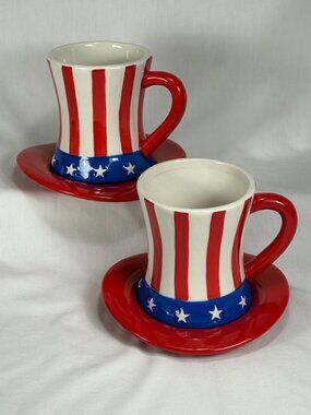 2 MAINANDLOCAL colorful all American mug and saucer sets